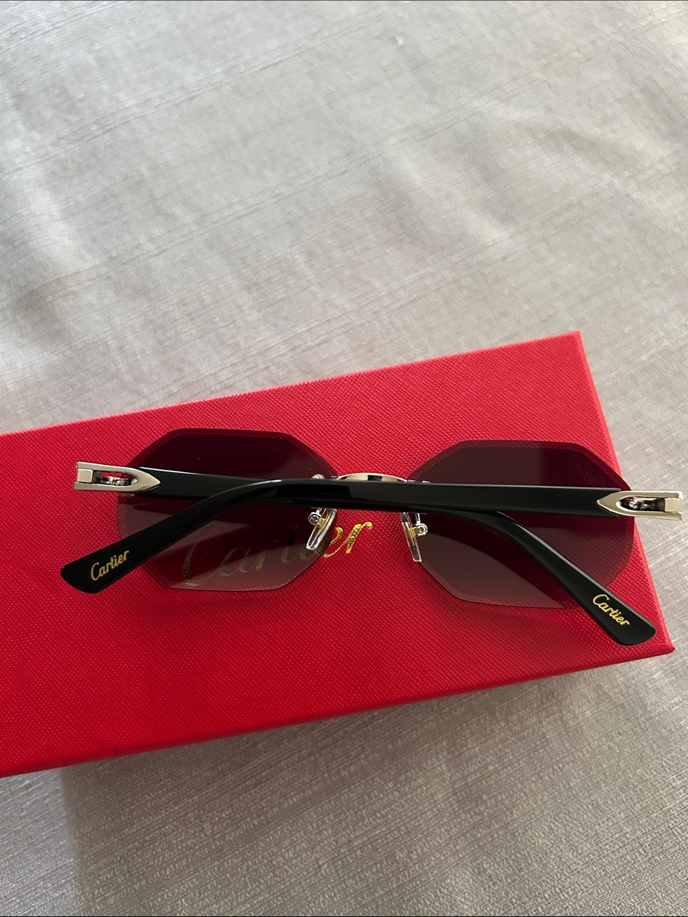 Cartier Women's Rimless Octagon Sunglasses in Dark Gray - Picture 2 of 4